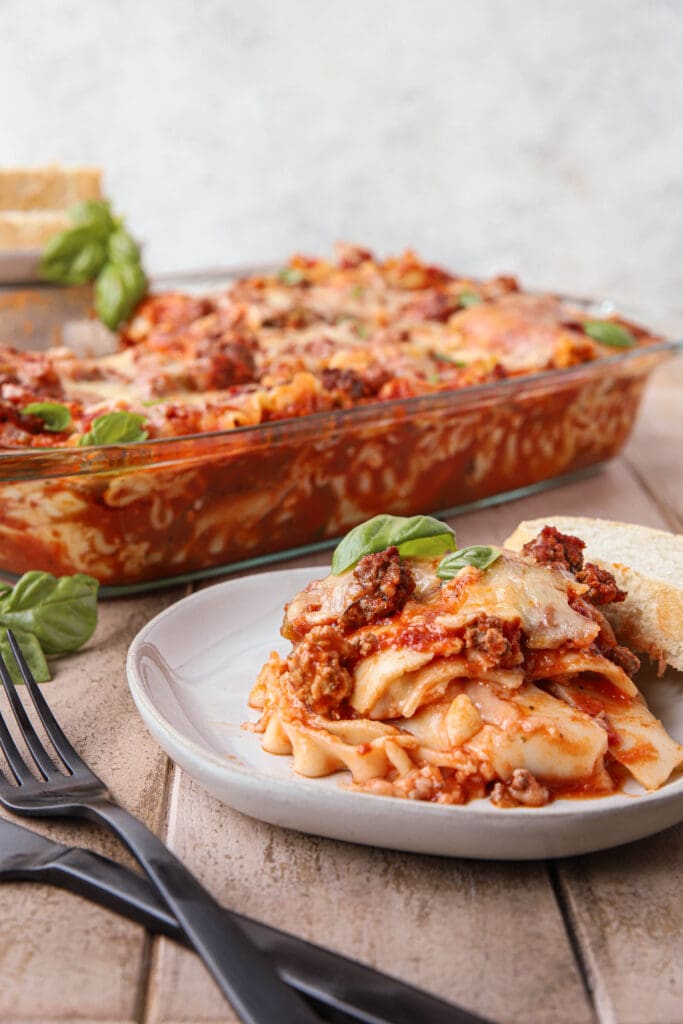 Baked lasagna in a pan